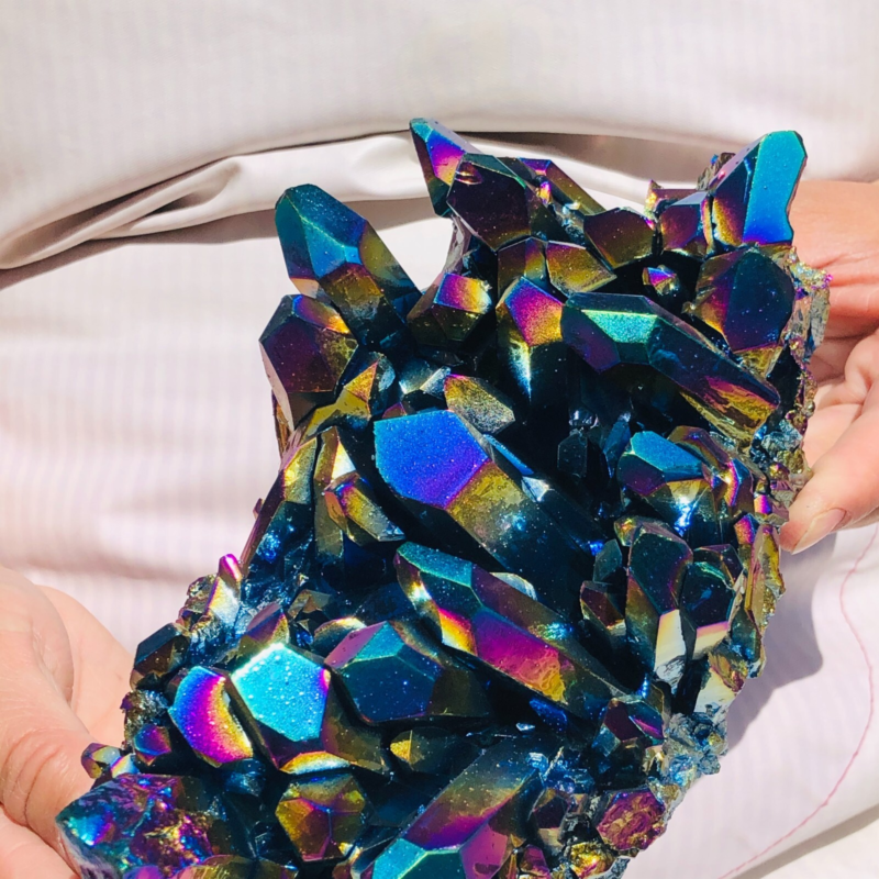 3.67LB Color Flame Aura Electroplate Quartz Crystal Specimen Healing point 474