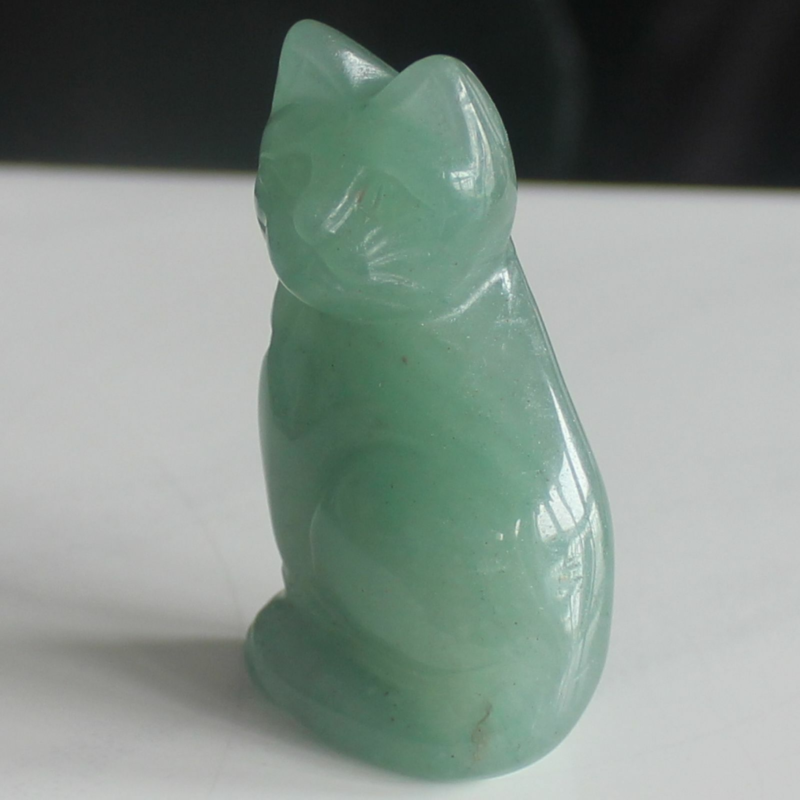 Carved mixed gemstone quartz crystal cat figurine animal carving home decor 2''