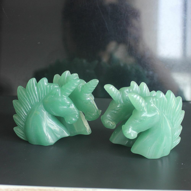 HLbshi Hand Carved Mixed Gemstone quartz crystal Unicorn animal Figurine Carving