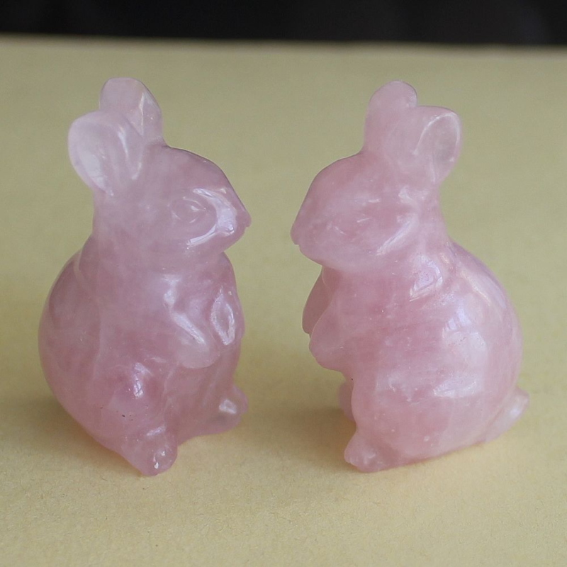 Carved crystal rose quartz rabbit bunny figurine animal carving home decor 1.5''