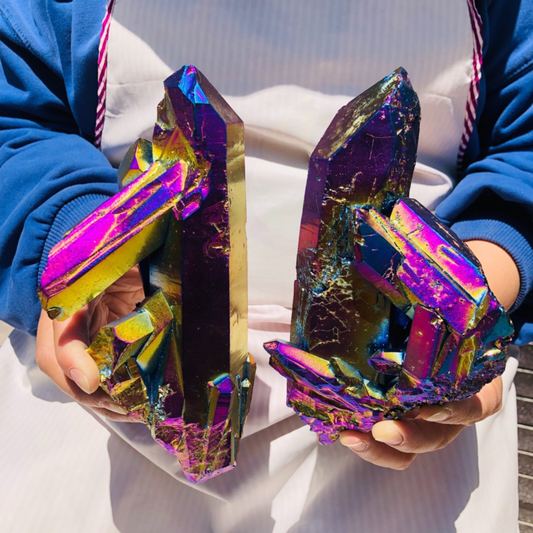 2pieces4.18LB Color Flame Electroplate Quartz Crystal Specimen Healing point 484