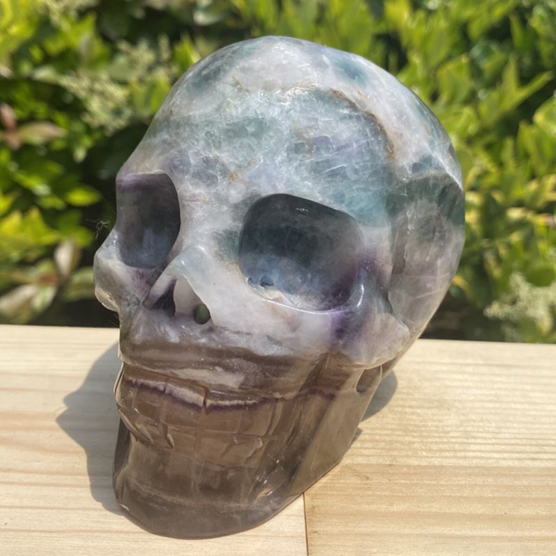 1257g Natural Beantiful Fluorite Quartz Skull Hand Carved Crystal Healing Skull