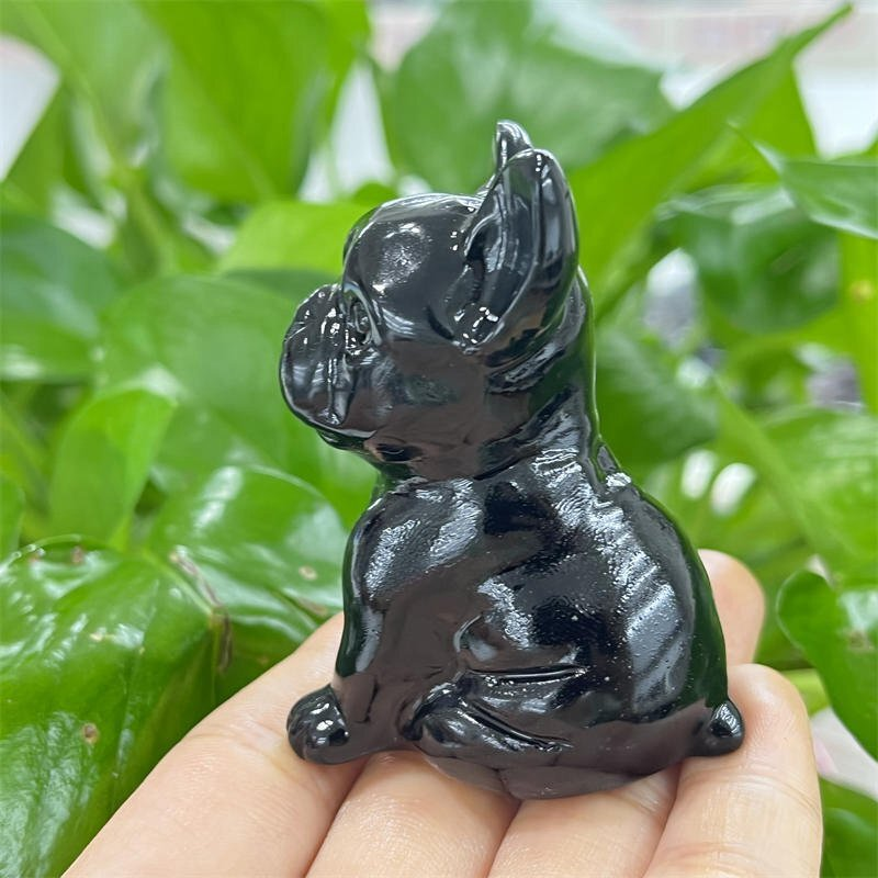 Natural Quartz Crystal Carved Rough Stone French Bulldog Healing Animal Decor
