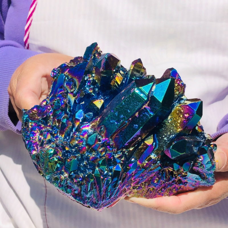 3.58LB Color Flame Aura Electroplate Quartz Crystal Specimen Healing point 453