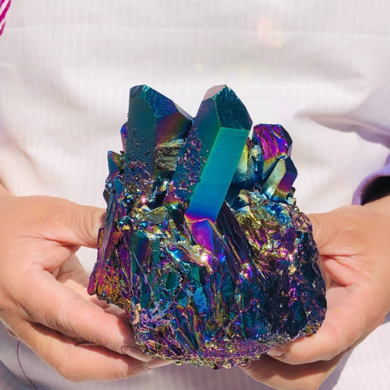 3.1LB Color Flame Aura Electroplate Quartz Crystal Specimen Healing point 452