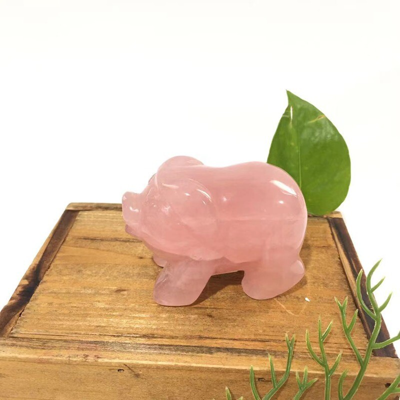 Natural Crystal Pig Animal Carved Cute Piglet Quartz Gemstone Piggy Healing Gift