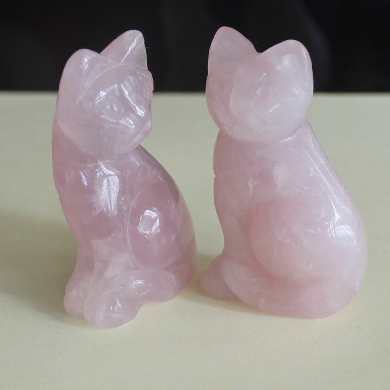 Carved mixed gemstone quartz crystal cat figurine animal carving home decor 2''