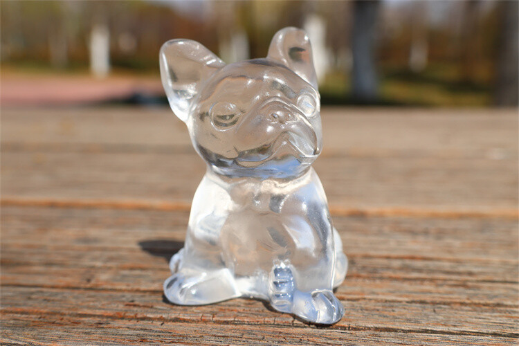 2" Carved Clear Melting Stone French Bulldog Reiki Crystal Skull Figurine 1pc
