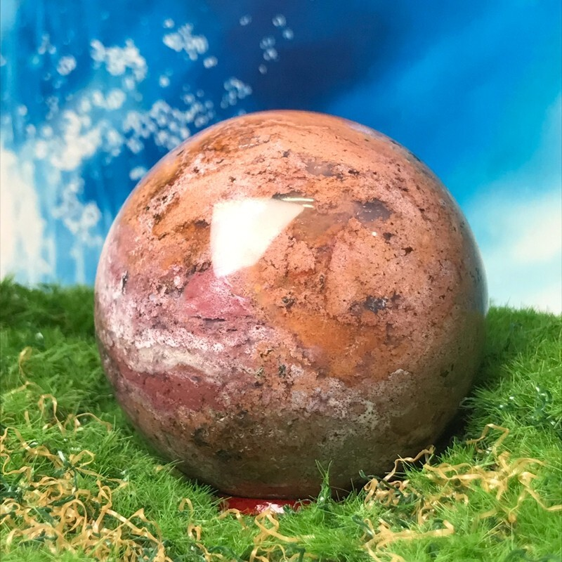 262GNatural Marine Jasper Quartz Ball Crystal Ball Mineral Sample Restoration