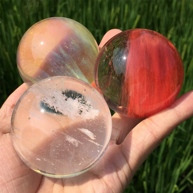 3pc MIX Melting Stone Ball Quartz Crystal Divination Mineral Specimen Reiki Heal