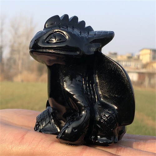 300g Natural Carved obsidian Toothless Figurines Reiki Quartz Crystal Skull Deco