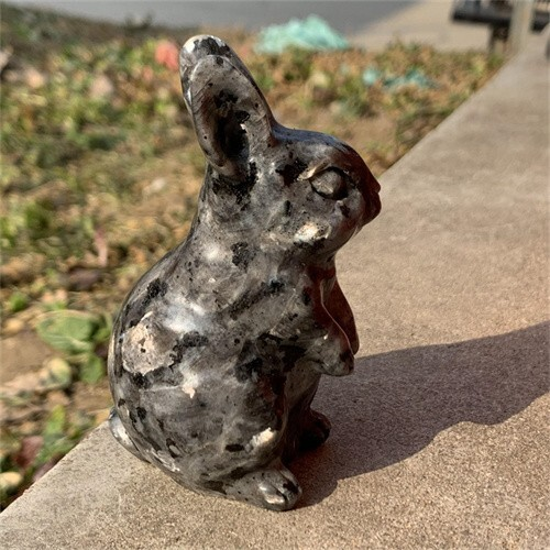 290g Natural Carved Spectrolite Rabbit Figurines Reiki Quartz Crystal Skull Deco