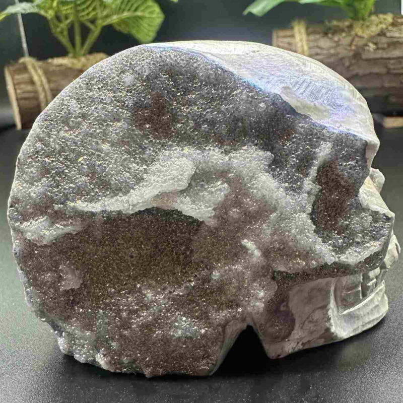 535g electroplate Natural sphalerite hand carved skull decor gem Healing