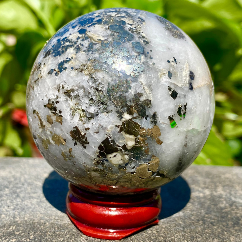291G Natural Chalcopyrite Quartz Crystal Ball Energy Reiki Healing