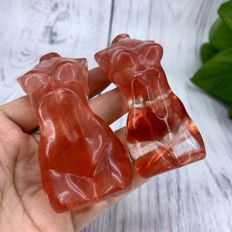 1PC Red Melting Stone Goddess Crystal Carved Reiki Heal Collection Heal gift