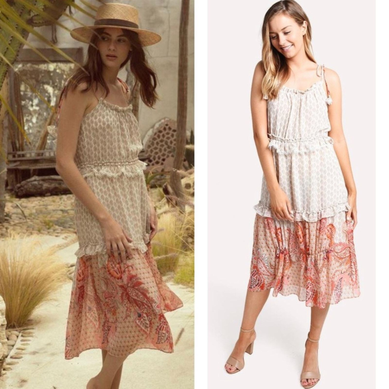NWT MISA Los Angeles Floral Paisley Dionica Ruffle Trim Tiered Midi Dress Sz M