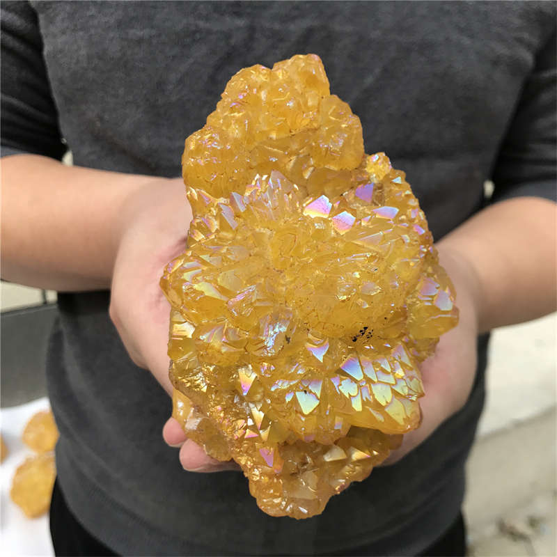 800g Electroplate Rainbow cluster quartz crystal mineral specimen reiki healing