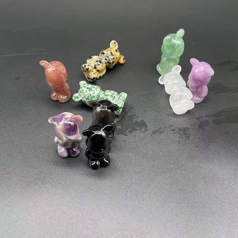Natural Quartz Crystal Gloomy Little Bear Healing Gemstone Skull Carved Animal