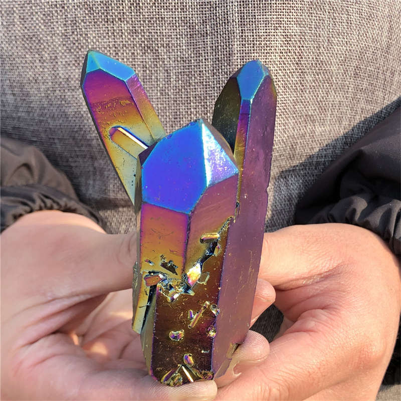 210g Electroplate Rainbow cluster quartz crystal mineral specimen reiki healing