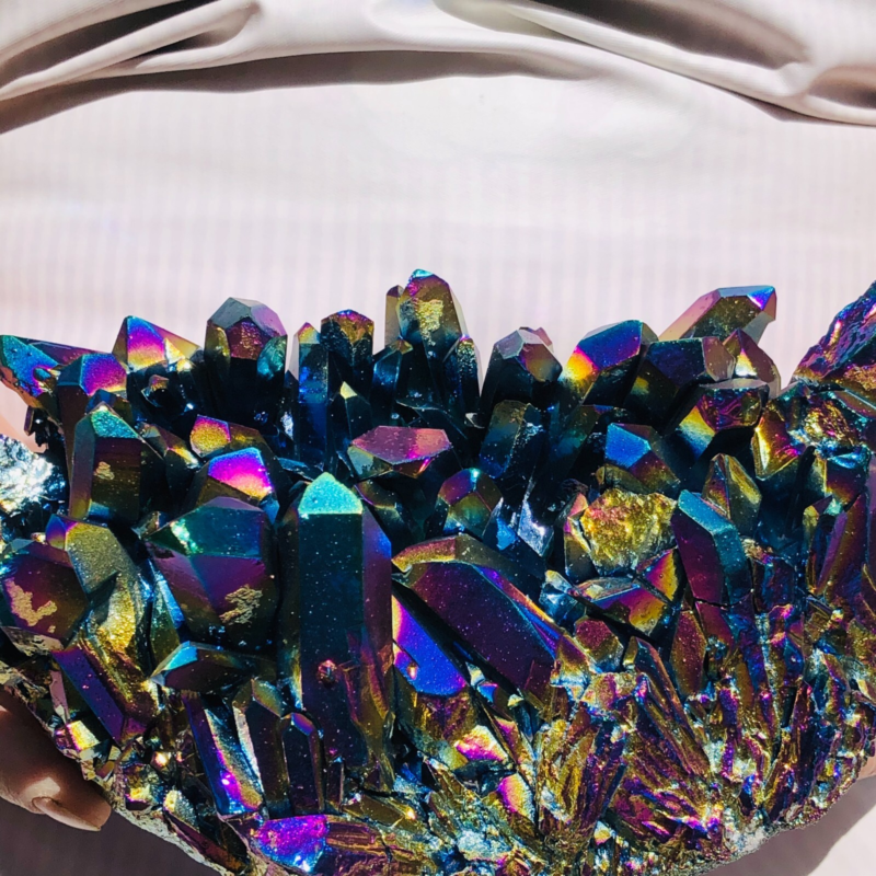 3.67LB Color Flame Aura Electroplate Quartz Crystal Specimen Healing point 474