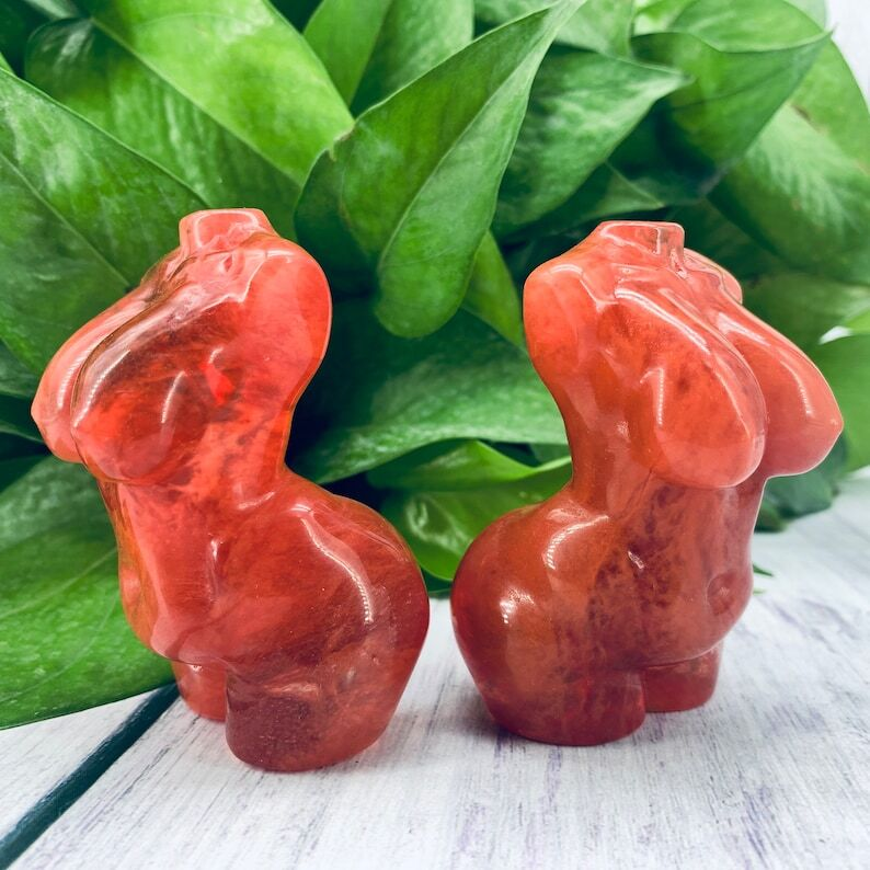 1pc Red Melting Stone Plumpy Goddess Crystal Carving Decoration Collection Heal