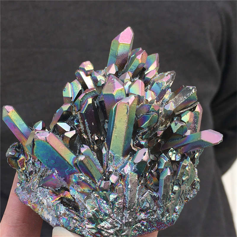 210g Electroplate Rainbow cluster quartz crystal mineral specimen reiki healing