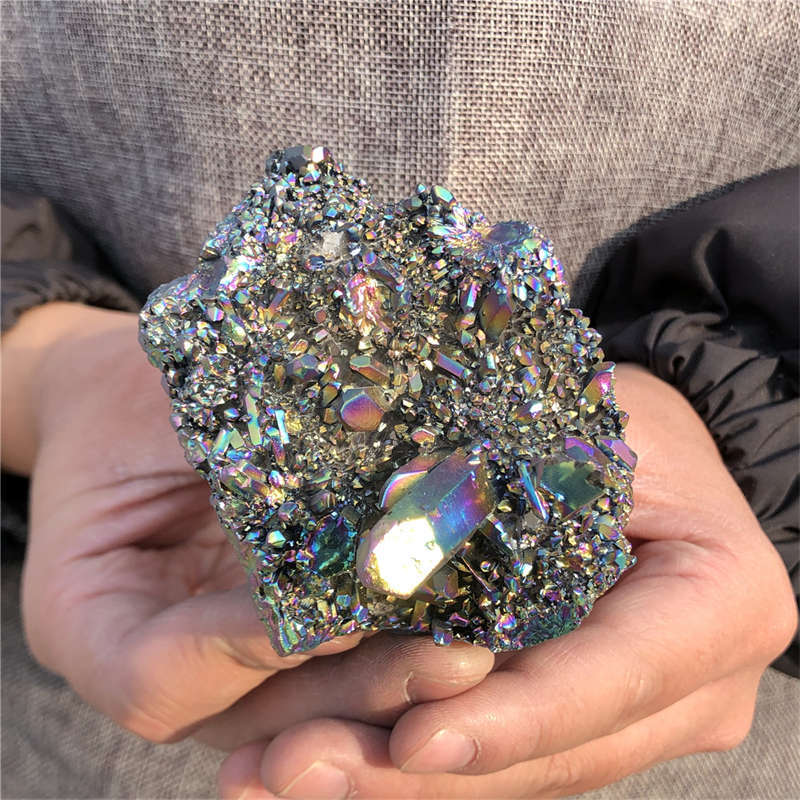 200g Electroplate Rainbow cluster quartz crystal mineral specimen reiki healing