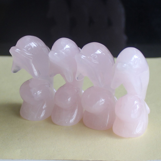 2'' Carved mixed gemstone crystal rose quartz opalite dolphin animal figurine