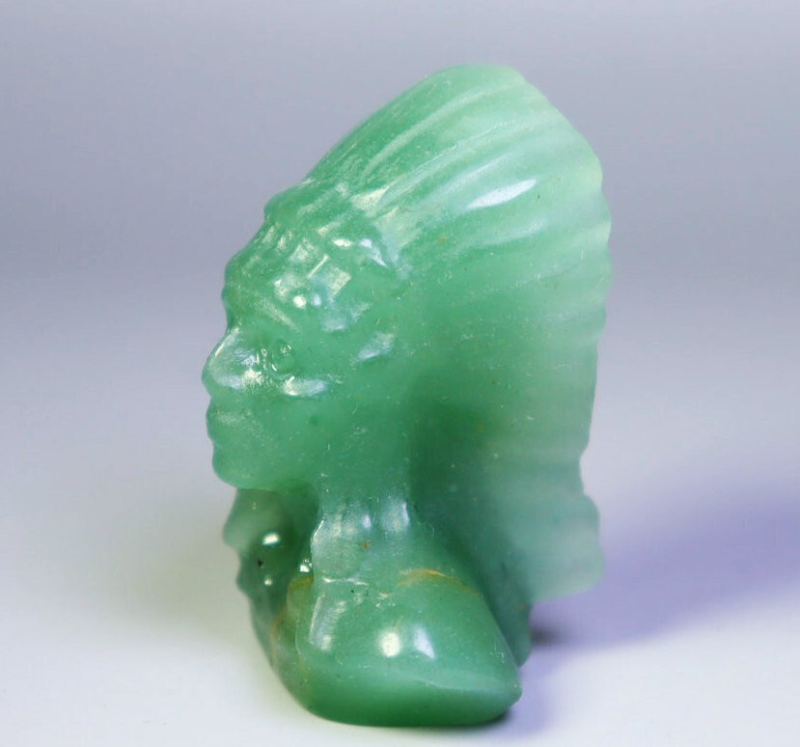 Natural Green Aventurine Carved Indian Chief Carved Skull Carving Reiki Healing