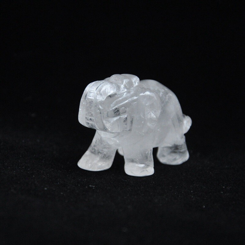 Natural Quartz Crystal Skull Carved Elephant Healing Gemstone Animal Sculpture