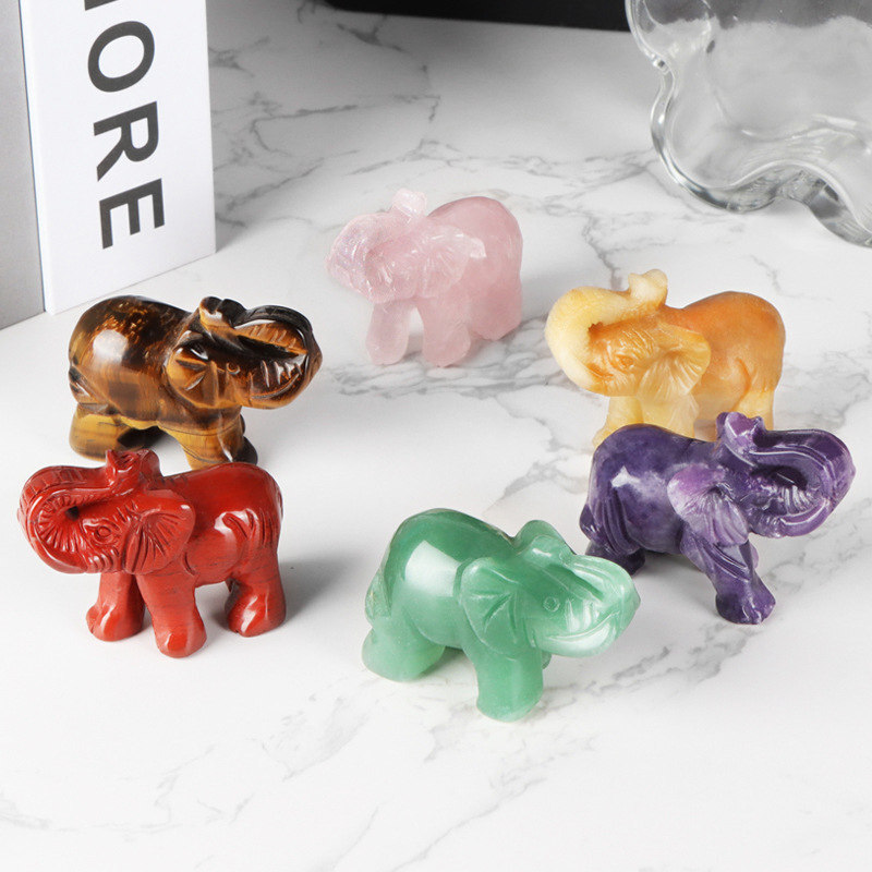 Natural Quartz Crystal Skull Carved Elephant Healing Gemstone Animal Sculpture