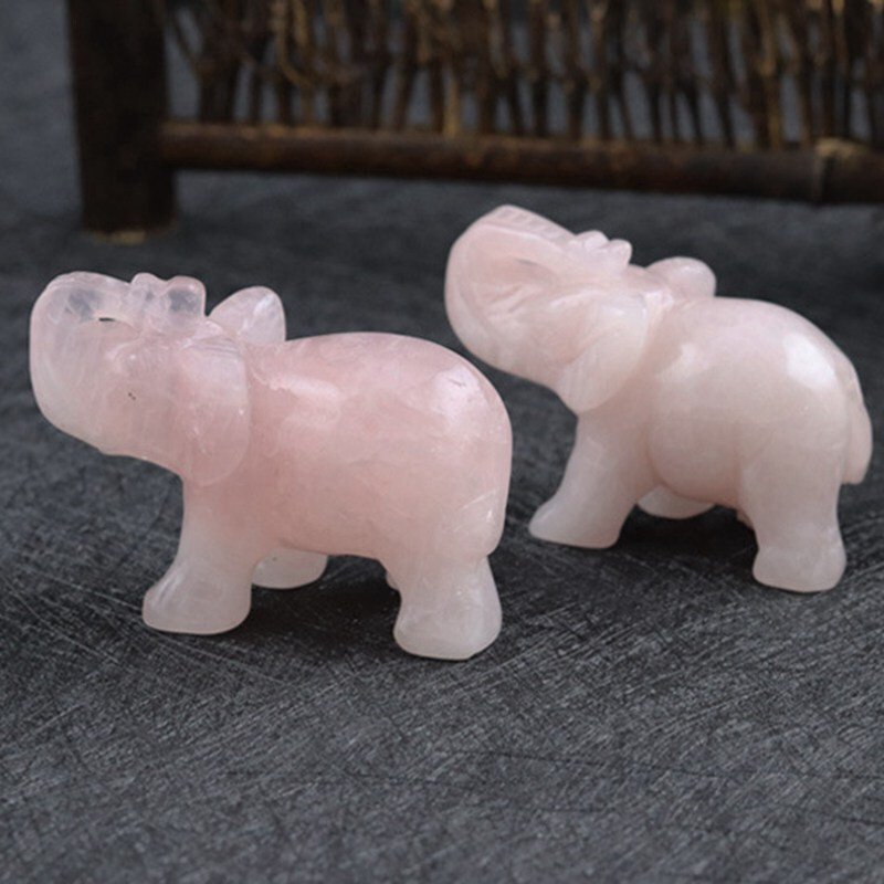 Natural Rose Quartz Crystal Carved Elephant Healing Stone Animal Sculpture Reiki
