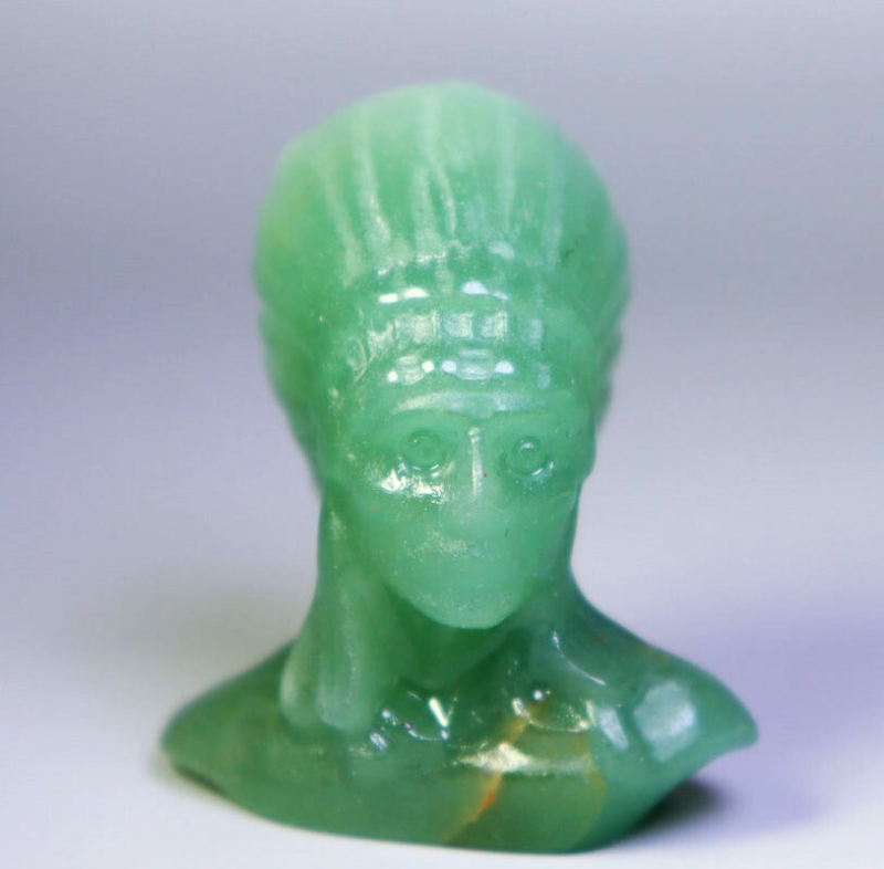 Natural Green Aventurine Carved Indian Chief Carved Skull Carving Reiki Healing