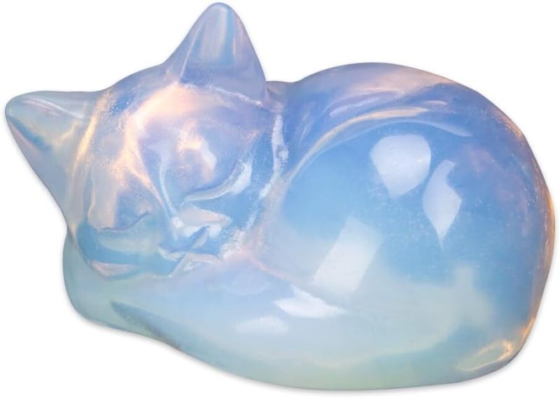 Carved crystal gemstone crystal sleeping cat figurine animal statue decor 2''