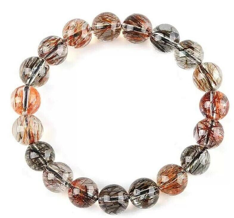 7-14mm Natural Black Gold Super Seven Rutilated Quartz Round Beads Bracelet AAAA