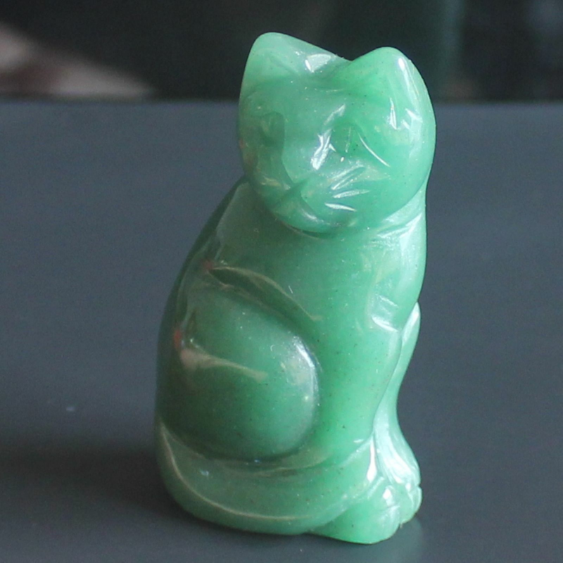 Carved mixed gemstone quartz crystal cat figurine animal carving home decor 2''