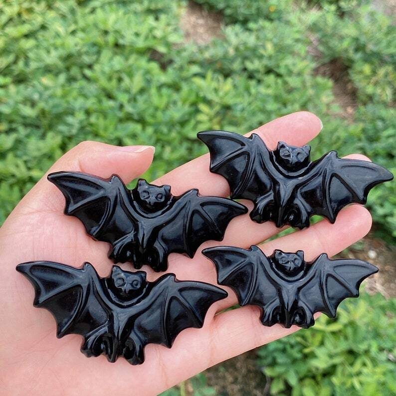 1PC Natural Obsidian Bat Quartz Crystal Decoration Heal Gifts Energy Animal 20g+