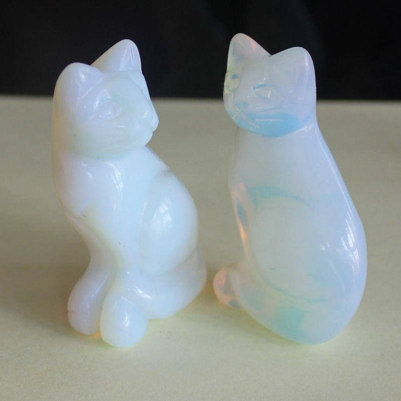 Carved mixed gemstone quartz crystal cat figurine animal carving home decor 2''
