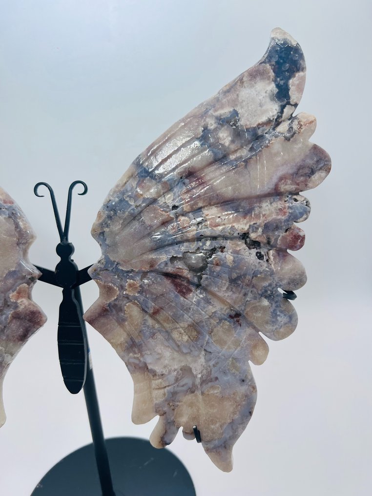 Flower Agate - Butterfly Wings - Decoration Object - Unique - Top Quality Natural Stone - on Stand - Healing Stone - Interior Object - Handwork - Height: 300 mm - Width: 260 mm- 1130 g - (1)