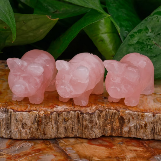 1Pc Rose Quartz Pig Skull Crystal Animal Hand Carved Statute Healing Rocks Decor