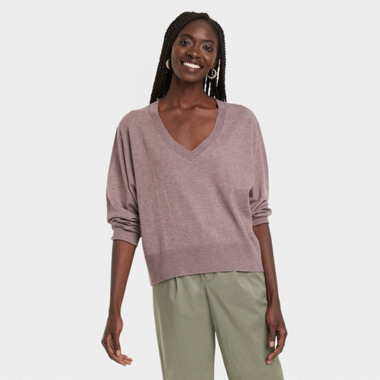 NEW Women's V-Neck Tunic Sweater - A New Day Color Dark Brown Size Large
