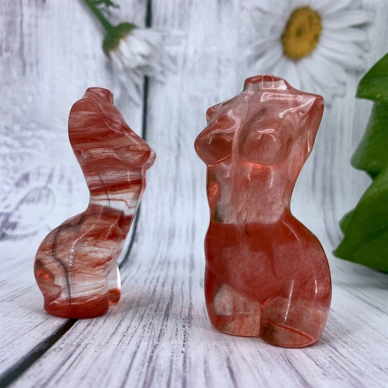 1PC Red Melting Stone Goddess Crystal Carved Reiki Heal Collection Heal gift