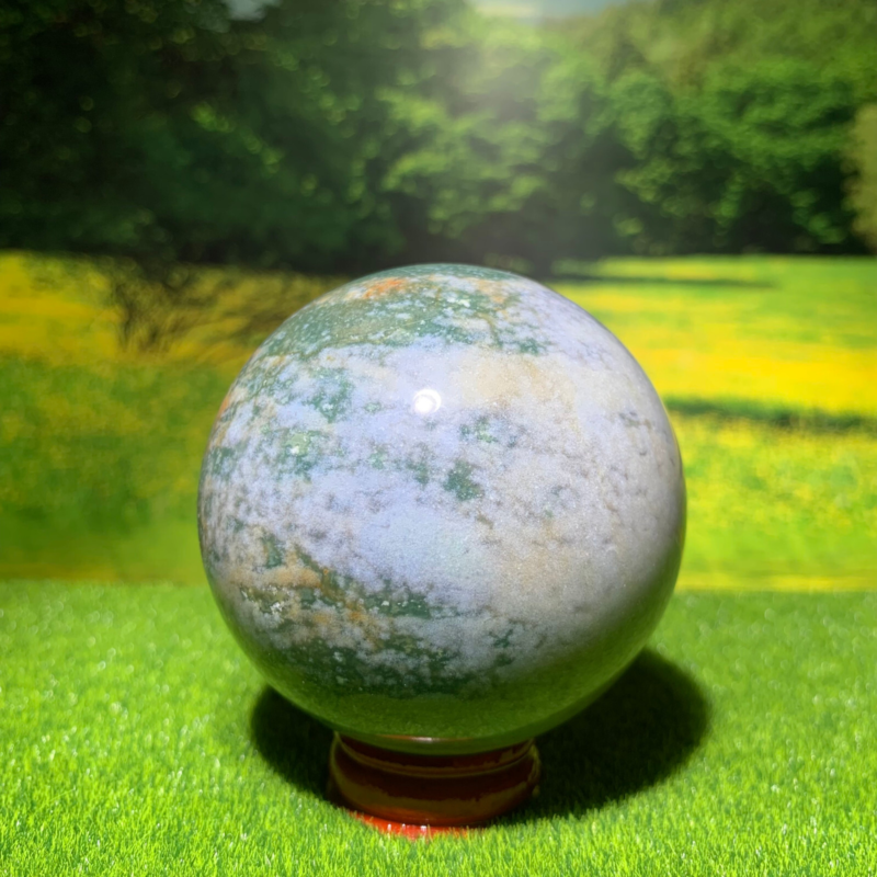 372GNatural Marine Jasper Quartz Ball Crystal Ball Mineral Specimen Restoration