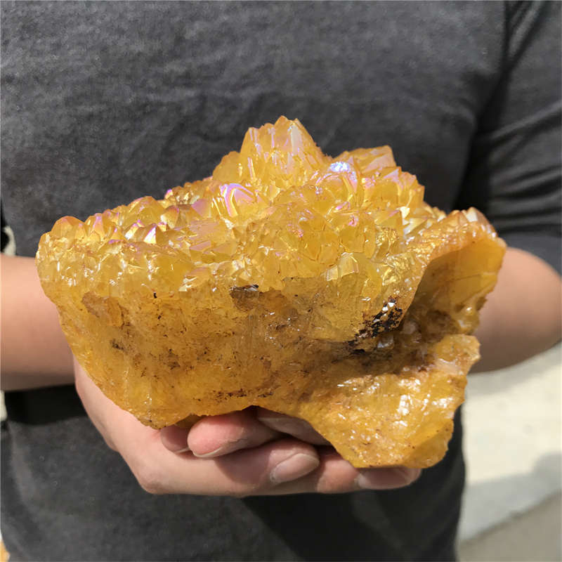 800g Electroplate Rainbow cluster quartz crystal mineral specimen reiki healing
