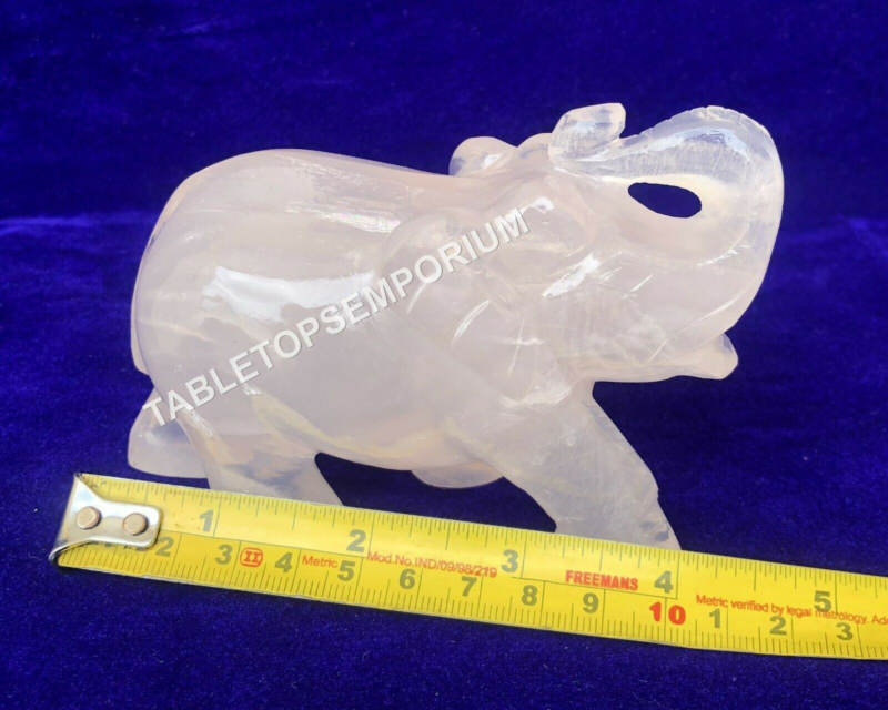 3" Crystal Rose Quartz Elephant Salute Pose Sculpture Best Good Luck Gift Decor