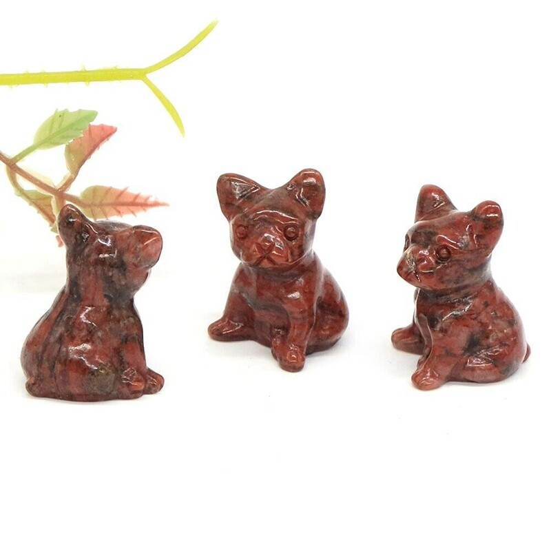 Natural Quartz Crystal Carved Rough Stone French Bulldog Healing Animal Decor