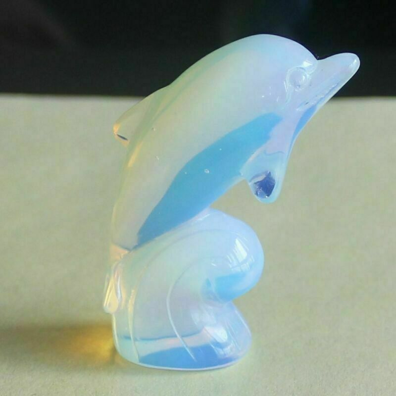 2'' Carved mixed gemstone crystal rose quartz opalite dolphin animal figurine