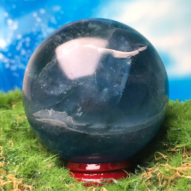 274GNatural Blue Fluororite Quartz Crystal Ball Polished Mineral Repair