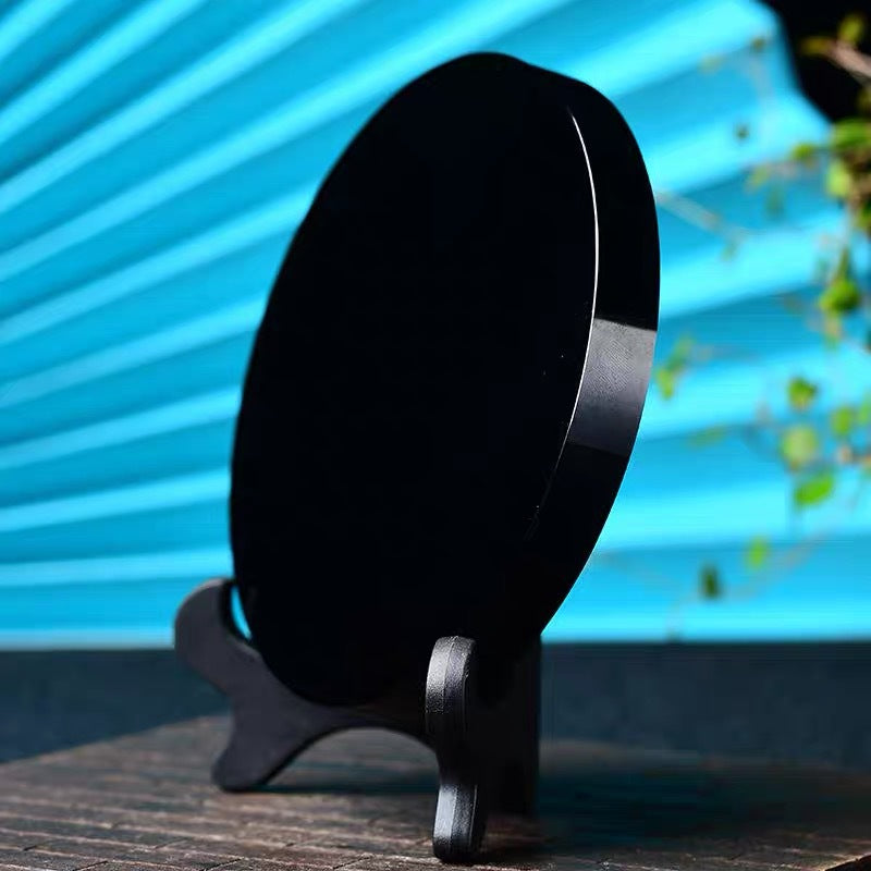 Natural Obsidian Lucky Pendant Disc Obsidian Mirror Disc Seven Star Array Chassis Ornaments Home Ornaments