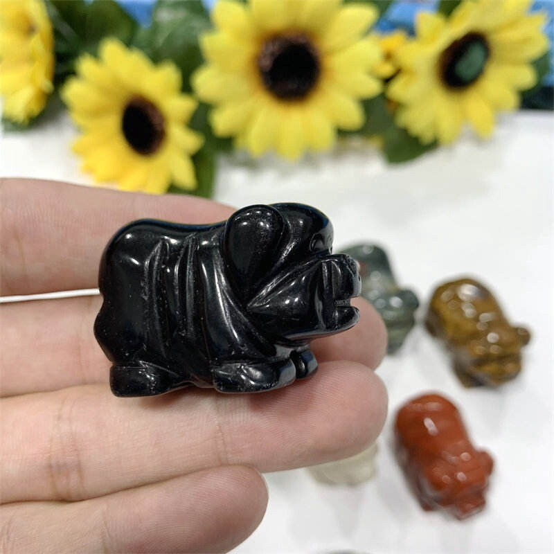 Natural Quartz Crystal Skull Carved Pig Healing Stone Wild Boar Piggy Animal Gem